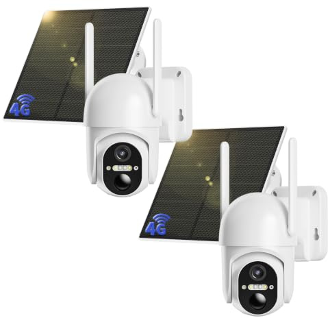 NUASI 4G LTE Überwachungskamera Aussen Akku mit SIM Karte【2 STK】, 2K Kabellos Solar PTZ IP Kamera Outdoor, Farb-Nachtsicht, 355°/100° Schwenkbar, PIR Erkennung, 2-Wege-Audio, IP66