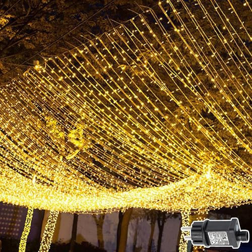 Cozymeow Luci Natale Esterno Cascata 600 LED 6x3 m Tenda Luminosa Natale Esterno con Timer, 8 Modalità IP65 Impermeabile Collegabili Luci Natalizie per Natale, Giardino, Matrimonio - Bianco Caldo