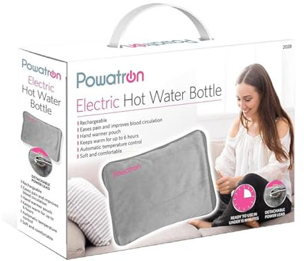 Powatron Electric Hot Water Bottle Rechargeable - Electric Heat Pad with Overheat Protection, Soft Sherpa Cover, 430W Power & Detachable Connector | Perfect for Home & Office (Grey)