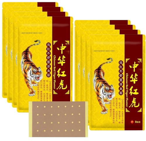 Okoneya Tiger Patches - Chinese Red Tiger Back Patch Ultra Strength Heat Patches for Muscle Joint of Knee Shoulder Neck (8 Packs - 64 Counts)
