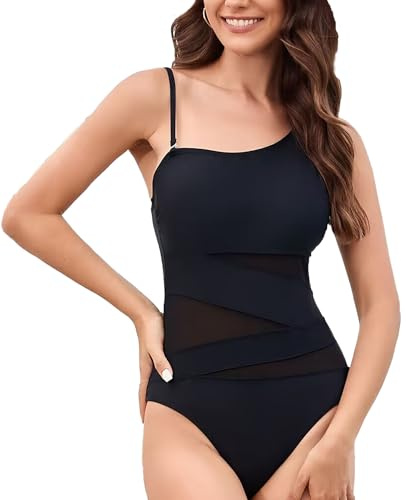 USUN Baddräkt vintage style mage rynkad push-up dam V-ringning kurviga kostymer monokini mage kontroll strandkläder