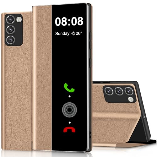 Nshkeji Handyhülle für Samsung Galaxy S20 FE 5G Hülle Clear View, für Samsung Galaxy S20 FE Hülle mit Ständer Klappbar Touchscreen View Flip Extra-Dünn Leder Schutzhülle Case, Cover Clear S View