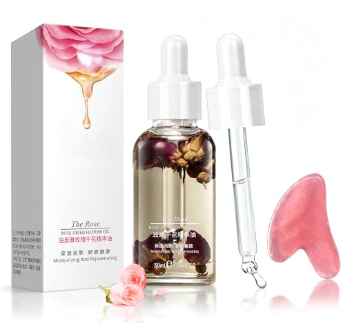 Rosenöl Ätherisches 2x30ML, Rose Essential Oil mit Gua Sha Stein | Reines Rosenöl zur Gesichts und Hautpflege, Bio Rosenöl für Diffuser Aromatherapie und Entspannung
