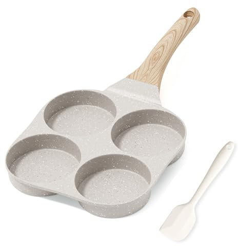 RIOVARM Antiaderente Padella per omelette Induzione Padella per uova In granito Padella piccola senza PFOA Rotondo A 4 fori Padella per uova alla coque per la colazione Padella per pancake
