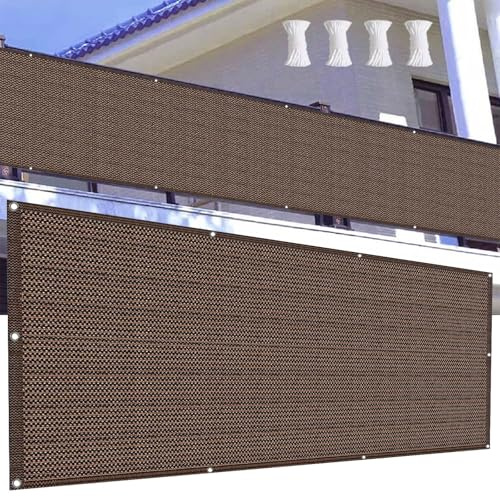 Balcono Schermi 85 x 275 cm Protezione Privacy, Protezione UV Frangivento Recinzione Copertura con Occhielli e Fascette per Veranda, Terrazza, Marrone