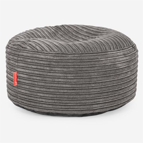 Lounge Pug Round Footstool Bean Bag Pouffe, Large Ottoman Foot Rest, Cord Graphite Grey