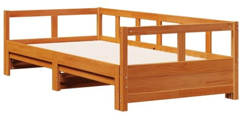 vidaXL Tagesbett, Gästebett mit Lattenrost Beine, Holzbett für Schlafzimmer Wohnzimmer, Bett Ausziehbett, Wachsbraun 80x200cm Massivholz Kiefer