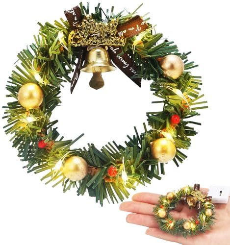 Wichtel Lichterkette Miniatur, Wichtel Zubehör Lichterkette, 40cm Mini LED Lichterkette, Bunte Licht, Miniatur Weihnachtsdeko, Puppenhaus Zubehör Weihnachten (Gelb-B)