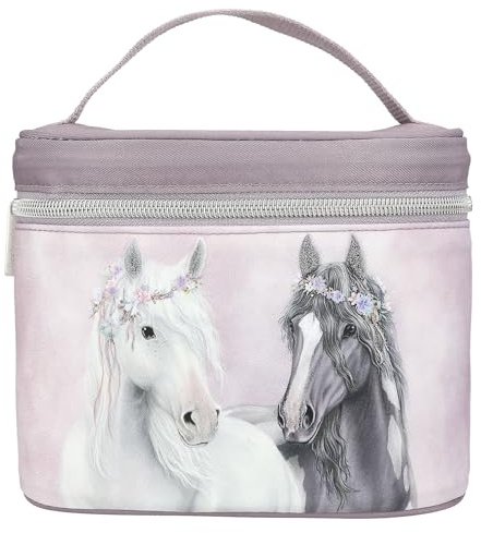 Depesche 13189 Miss Melody Fantasy Horse - Kosmetiktasche in Flieder, mit Pferde Motiv und Blumen, Kosmetikkoffer mit Tragegriff und Netztasche