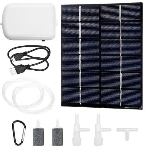 Solar Powered Pond, Portable Solar Oxygen Pump, Low Noise, IP67 Waterptight, for Fish Tank, Pond, Outdoor Use