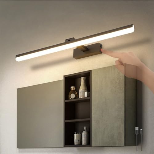 TZSMUM Spiegellampe Bad LED Wandleuchte mit Schalter Wandlampe 180 Grad Drehung Wandbeleuchtung 50cm Aluminium USB Aufladbar 3000K/4000K/6000K Spiegelleuchte Badlampe Wand (Warmes Licht,40cm)