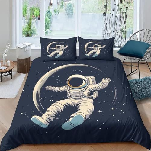 Bettwäsche 200X200 cm 3D Astronauten-Weltraum Drucken Kinderbettwäsche Jungen Weich Microfaser Modern Bettbezug Mit Reißverschluss Und 2 Kissenbezug - Anti-Allergie Pflegeleicht -259G507R815Y