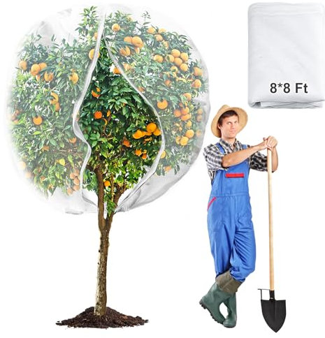 8 x 8ft Large Fruits Tree Netting, Garden Mesh Insect Tree Cover with Zipper Drawstring Bird Barrier Net Plant Bags Blueberry Bushes Protection Plant Cover for Prevent Animals Deer Squirrel Bug