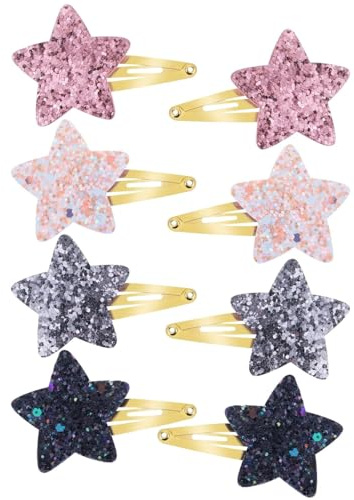 LOZTBUE 4Pair Star Hair Clips Metal Hair Clips Button Hair Clips for Girls Shiny Fashion Hair Clips Styling Y2k Toddler Accessories Girls Birthday Gift Set (8 Pezzi)