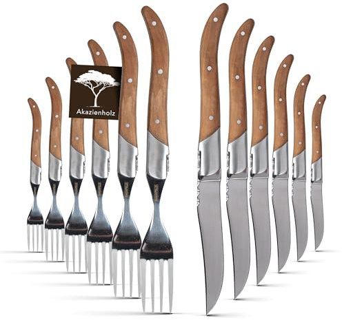Baumfeld Steak- & Pizza-Messer-Set im Laguiole-Stil | Edelstahlklingen, ergonomisch, rostfrei, wählbar als 4-, 8- oder 12-teiliges Set (4, teilig)
