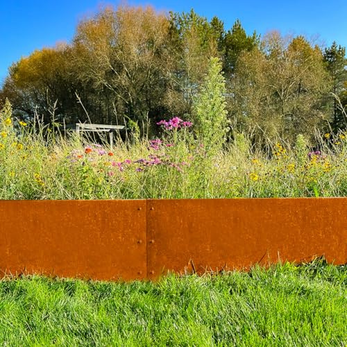 Rori Cortenstahl Bordo per prato 4 m - Altezza 47 cm - parte superiore arrotondata - 4 x 1 m - curvatura per prato fai da te - recinzione per frutteti - bordo per aiuole