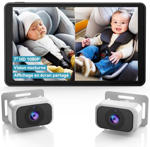 Tomoia Dual Baby Car Camera for Twins: 7 Inch IPS Split Screen, HD 1080P Night Vision, 360° Rotatable Rear-Facing Car Seat Monitor - Easy Install for Vehicles