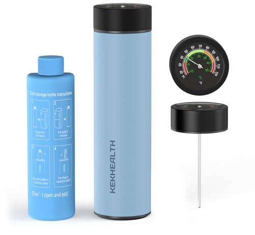 KEKHEALTH Pochette Isotherme Insuline Voyage, Trousse Isotherme Médicament 60 h, Glacière Médicale pour Insuline, GLP-1, Peptides & Stylos Injectables, Thermomètre Mécanique, Acier Inox, 3 Stylos