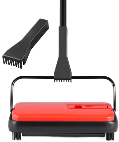Happybuy Red Manual Carpet Sweeper - 300ml Dustbin, 6.7 Cleaning Width for Pet Hair & Dust on Carpets & Hard Floors, No Power Needed