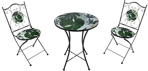 AXI Amélie Table et chaises bistrot, 2 Chaises 1 Table, Ensemble Bistro Extérieur Vert Tropical | Salon De Jardin Bistrot, Table Bistrot Mosaique pour Jardin/Balcon/Terrasse