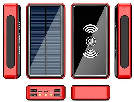 Batterie Externe Solaire 100 000 mAh, Chargeur Solaire Portable sans Fil, Batterie Externe avec éclairage LED, étanche, Grande capacité, Compatible avec l'énergie Solaire et Le Chargement US