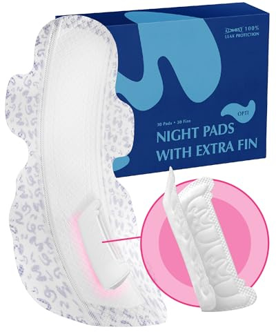 MAMARISSA Overnight Pads with Wings – Size 4 (Opti Pad) – Ultimate Leak-Free Protection with Absorbent FIN Technology – 30 Sanitary Napkins with pH-Balanced Wipes – Sanitary Pads for Women & Teens