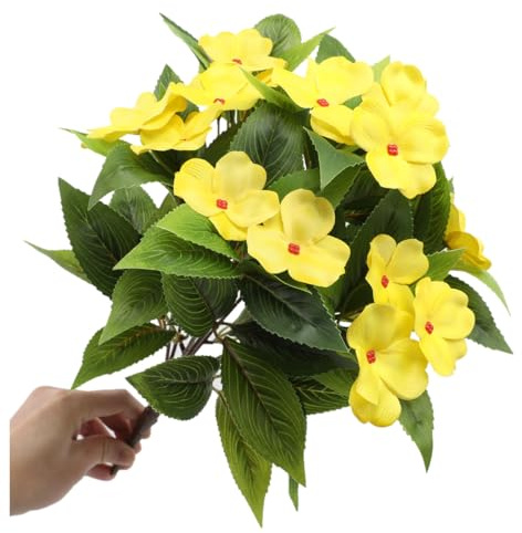 Aflorshope 6 Pcs Artificial Balsam Bouquet Decor for Home Outdoor Flower arrangement Azalea Fake Flowers (Yellow)