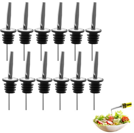 Versatori in Acciaio Inox,12 Pezzi Beccuccio Conico Liquore,Metal pour Tappo Versatore,Metal Pour Barman,Versatori Vino con Beccuccio Conico Liquore per Bottiglie,Cocktail,Vino,Grappe,Feste e Bar