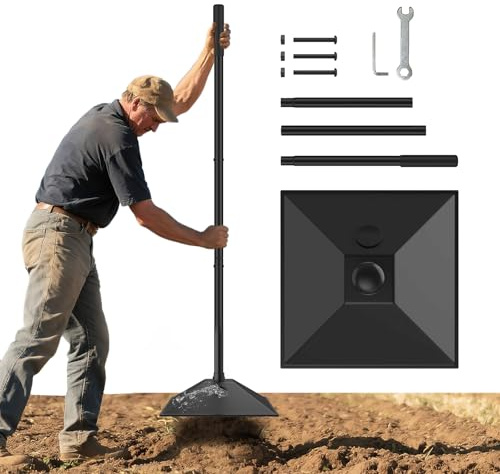 ZXFUTURE Mehrzweck-Stampfer aus Stahl mit wassergefüllter Beschwerung und gummiertem Griff, 25,4 x 25,4 cm - 144,8 cm, 3-teiliger Griff zum Verdichten von Boden, Kies, Asphalt und Einfahrten, Garten