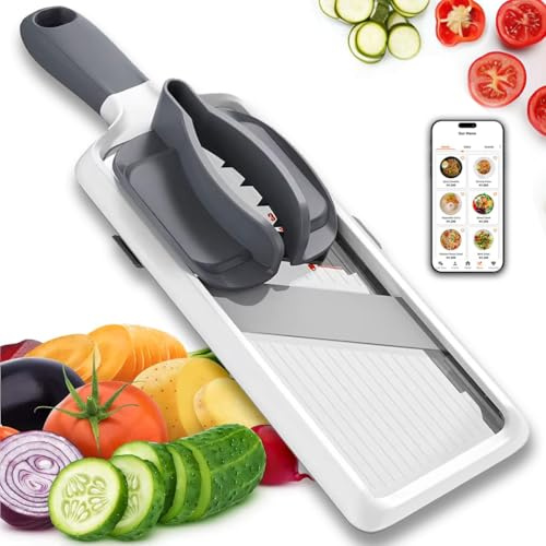 ELITE CONNECT | Mandolina professionale regolabile 1mm-4mm | Affettaverdure da cucina con lama in acciaio | Tagliaverdure sicuro con protezione dita | Ideale per frutta e verdure | Ebook gratuito