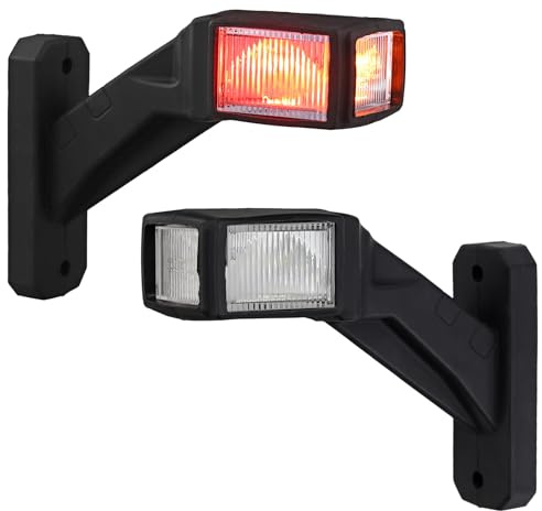 Justech 2pcs LED Side Marker Lights 12-30V Waterproof 74mm Trailer Side Marker Lamp Warning Light White Red Amber for Truck Trailer Lorry RV Caravan (Shorter 140mm)