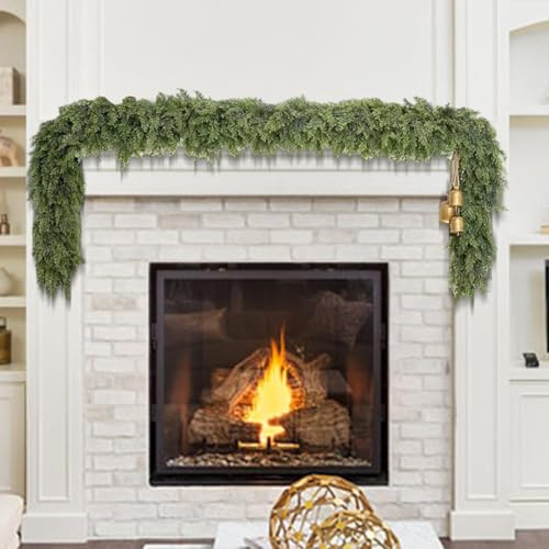 HEIBTENY Weihnachtsgirlande aus Zedernholz, künstliches Grün für Kaminsims, Treppen, Türrahmen, Baumdekoration, realistische, lebensechte Blätter, flexibel, stabil, saisonale Dekoration (1,8 m)