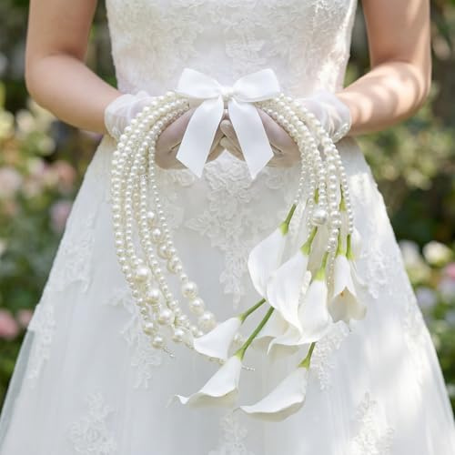 Suncalla 20 Pcs DIY Calla Lily Flowers Kit with Pearls & Ribbon-Handmade Wedding Bouquet, Bridal & Mother's Day Flowe Gift, Table Centerpiece, Home Decor Floral Arrangement