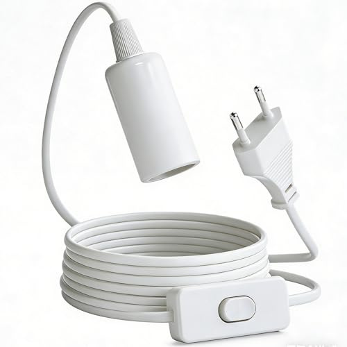 Flomiara Schuko Kabel mit 303 Schalter und E14 Lampenfassung, E14 Fassung mit Stecker max. 60W 250V - Glühbirnen Fassung für Weihnachtsstern, Papierstern uvm - Fassungen für Glühbirnen-weiß