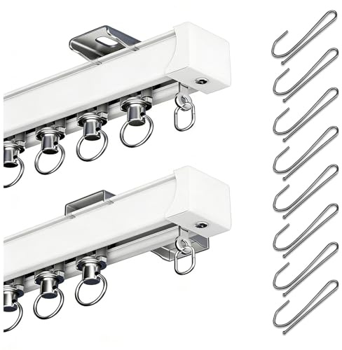 Aluminium Vorhangschiene Schwerlast Gardinenstange mit Stummen Rollen 50 70 100 130 150 240 380 450 670 900 1200 1500 cm Gardinenschiene für Wohnzimmer Schränke Decken Wandmontage(260cm)