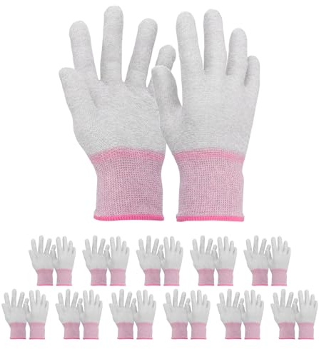 sourcing map 12Set ESD Anti-Static Gloves Electrostatic Protective Gloves with High Resistance Carbon Fiber PU Small Size for Computer Installation, Building & Repair, Pink