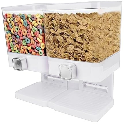 Depisuta Müslispender für die Arbeitsplatte, 2 X 3,7 L, Luftdichte Behälter für Trockene Lebensmittel, Aufbewahrung, Großer Süßigkeiten-Nuss-Kaffeebohnen-Snackspender mit Drehknopf (WHITE)