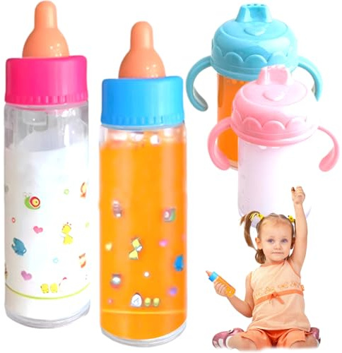 6 Teile/satz Baby Puppenflaschen Set Lustige Magie Baby Puppenflaschen mit Verschwindender Milch oder Saft Simulation Puppen Zubehör für Kinder