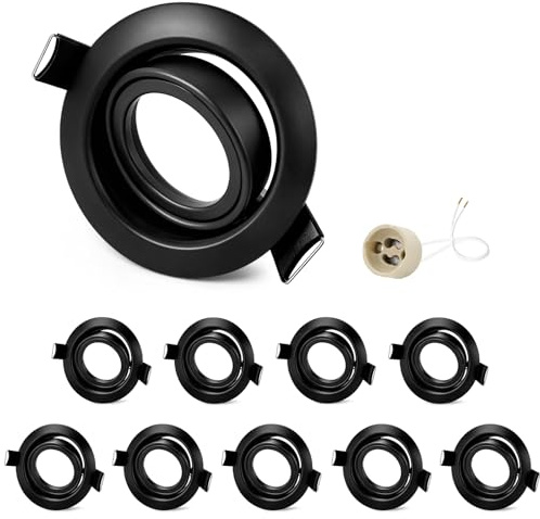 GeyouLux 10x Einbaustrahler GU10 Einbaurahmen Schwarz, Lochmaß 68–75 mm | 45° schwenkbar, Eisen Rahmen, Ø87mm flach Deckenspots, Rund, mit 230V GU10 Fassung, max.50W, Ohne Leuchtmittel