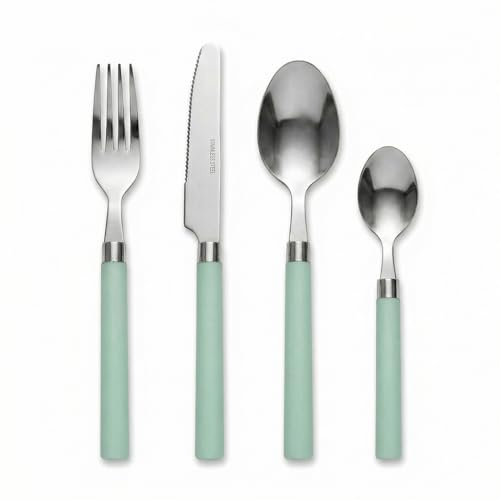 INTRECCI Servizio 24 Posate, Design per Uso Quotidiano e Occasioni – Set per 6 persone composto da Forchette, Coltelli, Cucchiai e Cucchiaini, Lavabile in Lavastoviglie – Colore: Salvia