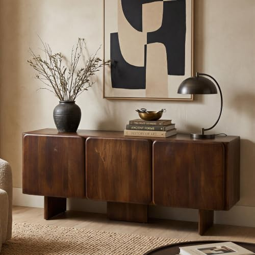 IDIMEX Lowboard PERKA aus Massivholz 180 cm, Dunkelbraun - Sideboard aus massivem Mangoholz mit 3 Türen, Einlegeböden, grifflosen abgerundeten Fronten, TV-Schrank für Wohnzimmer