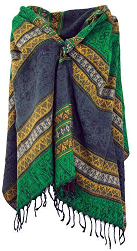 GURU SHOP Weicher Pashmina Schal/Stola, Schultertuch, Plaid - Inka Muster Grün, Herren/Damen, Synthetisch