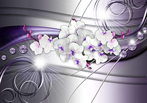 wandmotiv24 Fototapete Orchidee Diamanten Lila, XS 150 x 105cm - 3 Teile, Wanddeko, Wandbild, Wandtapete, Abstrakt, Welle, Weiß M1666
