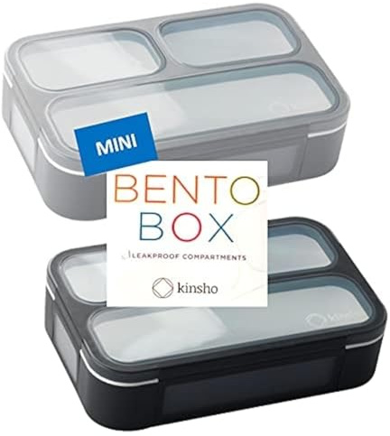 Snack Containers for Adults or Kids - MINI Bento Lunch Box | Small Leakproof Container Set for Toddlers Boys Girls, Bento-Boxes for School Daycare Travel Lunches Snacks | BPA Free | Grey Black 2 pack