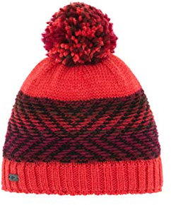 Eisbär Damen Mütze Soraya Pompon, corallerot/rotmele, one Size, 30659 - Moderne Wintermütze mit flauschigem Wollpompon, mit atmungsaktiven und wärmenden Innenfleece, perfekt für Kopfumfang 56-58 cm