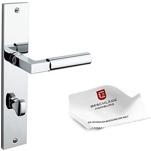 Beschläge Hamburg Türgriffe Türbeschlag GRO PRIME 20-04ZAMAK MPC WC — Türklinken mit WC/Bad Langschild für Zimmertüren — Türdrücker für Innentüren, Chrom poliert