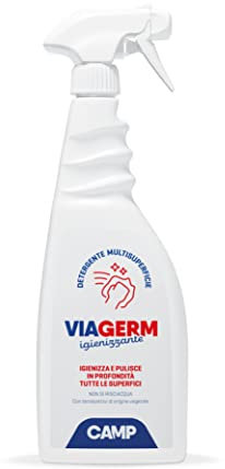 CAMP Viagerm Detergente Multisuperficie - Spray Igienizzante Superfici con Alcool, Ideale Come Detergente Bagno, Cucina e Ambienti Domestici, Igienizza e Pulisce A Fondo, Prodotti Pulizia Casa, 750ml