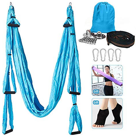 Yoga-Hängematte, Aerial Yoga Swing Set, Ultra Strong Antigravity Yoga Hängematte/Sling/Inversion Tool for Gym Home Fitness (Blau)