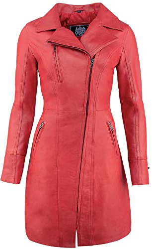 URBAN 5884 Damen Janice Frauen Lederjacke | Elegante Jacke aus weichem Lammfell für Damen, Langes Modell (1er Pack)