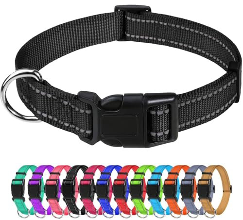 TagME Collare per Cani in Nylon Riflettente, Fibbia Staccabile Durevole, Collari Di Sicurezza Regolabili per Cani Di Piccola Taglia, Nero, Larghezza 2.0 cm